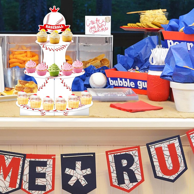 Baseball Birthday Decorations 3 Tier Baseball Theme Cupcake Stand Baseball