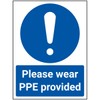 V Safety Please Wear PPE Provided - 150mm x 200mm - 1mm Rigid Plastic