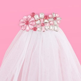 xo, Fetti Bachelorette Party Decorations Pink Flower Crystal Bridal Veil | Bride to Be Headband Decorations, Bachelorette Party Gift, Wedding, Bridal Shower Accessory, White, One Size