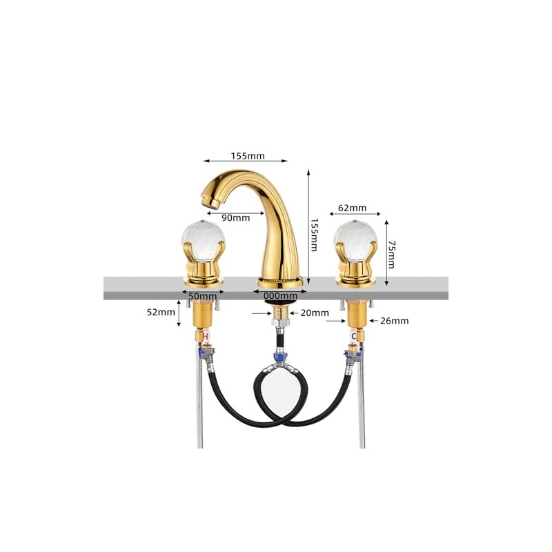 Bathroom Sink Faucet 3 Hole Deck Mounted Widespread Brass Bathroom
