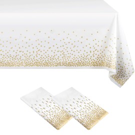 Eastrise Plastic Tablecloths,137x274cm/54'' x 108'',Disposable Checkered Rectangle Tablecloth,Waterproof and Spillproof Table Covers for Picnic,Wedding,Birthday(2 Pack/Gold)