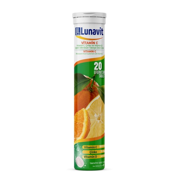 LUNAVİT Vitamin C, Çinko ve Vitamin D içeren 20 Efervesan