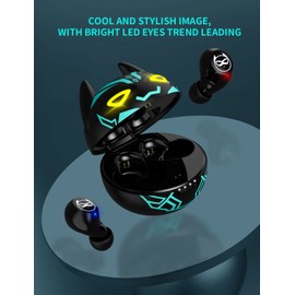 Small Ears Kids Wireless Earbuds Stereo In-Ear Wireless Headphones with Mic Touch Control Headphones with Black Blue Cartoon Wink Charging Case