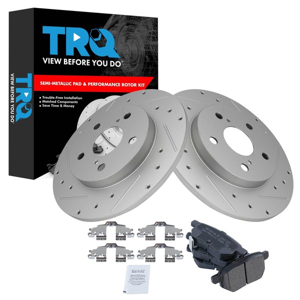 TRQ Rear Brake Pad & Rotor Kit Semi-Metallic Premium G-Coated