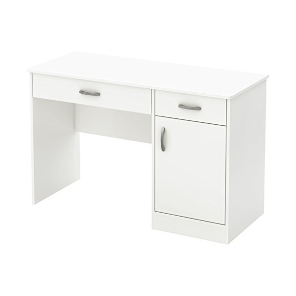 South Shore Small Computer Desk with Drawers, Pure White