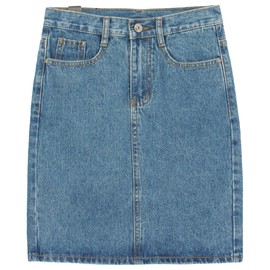 chouyatou Women's Basic Five-Pocket Rugged Wear Denim Skirt with Slit (XX-Large, Light Blue)