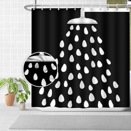 MCCKTIU Black and White Shower Curtain RV Shower Curtain Shower Head and Water Drops Shower Curtains for Bathroom Machine Washable Waterproof Polyester Fabric Curtain 47x64 Inch