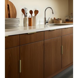 Satanga Edge Finger Pulls for Cabinets Peel and Stick on Kitchen Drawer Pull Hidden Invisible Flat Self Adhesive No Drill Handle Pack of 6 Brushed Brass 6 inch Overall Length Easy Installation