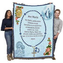 Pure Country Weavers Hail Mary Rosary Prayer Blanket Latin - Catholic Religious Gift Tapestry Throw Woven from Cotton - Made in The USA (72x54)