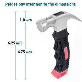 Small Claw Hammer - Mini Hammer for Women&Kids, Camping Hammer, Stubby Tack Hammer, Nail Hammer with Magnetic (Red)