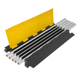 Cord Protector Driveway Ramp 36.3"×19.7"×2", 40000 lbs Heavy Duty Rubber Outdoor Extension Cable Wire Hose Cover 5 Channels Slow Down Speed Bump for High Traffic Driveway Road