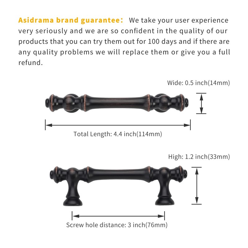 Asidrama 6 Pack 3 Inch(76mm) Oil Rubbed Bronze Kitchen Cabinet