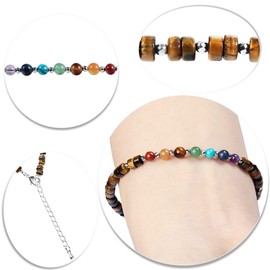 Nupuyai 4 mm 7 Chakra Beads Bracelet Anklet Colourful Healing Friendship Bracelet Adjustable Yoga Bracelets for Couples Protection Jewellery Women, Stone Metal, Tiger-eye Stone