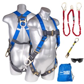 Palmer Safety Safety Harness Kit I 5pt Body Harness, 6' Double Lanyard, 18'' D-Ring Extender I Dorsal D-ring I Fall Protection OSHA ANSI Kit (3D, Blue) (H212100031DLK)