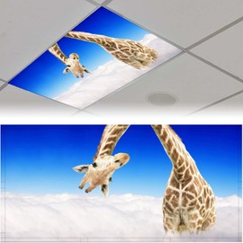 Dujupu 2Pcs Fluorescent Light Covers for Classrooms,Giraffe Magnetic Light Filters for Ceiling Lights Classroom Office Kitchen Light Coverings for Decoration, Eliminate Harsh Glare Causing
