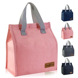 Mziart Minimalist Lunch Bag, Reusable Insulated Bag for Women Men Box Container Leakproof Simple Bento Tote Adults Cooler Work Office Picnic or Travel (Pink) M23HK-LB-005-JJ