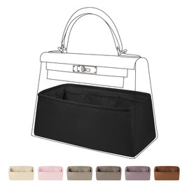 DGAZ Bag Organizer Insert, Silk Handbag Organizer, Luxury Handbag & Tote Organizer, Fits Kelly 20/25/28/32/35/40 Bags (Black, KL25)