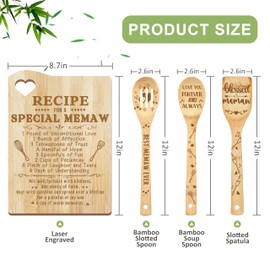 Mother's Day Memaw Gift - Wooden Cutting Board With Cooking Utensils Set, Apron, and Kitchen Set for Grandma From Grandkids