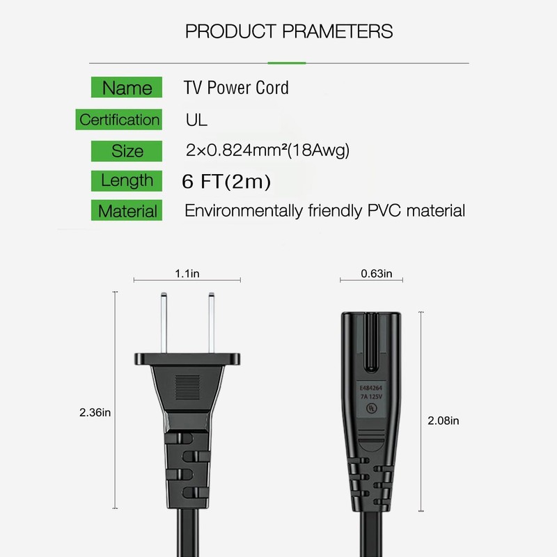 2 Prong Power Cord for Sonos Play one 1 3
