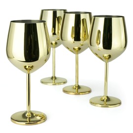 PG Stainless Steel Stem Wine Glass - Set of 4 - Gold Color - 18.5oz