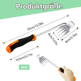 ARCPNRT Weeder 2 Pieces Stainless Steel Weed Remover Device Joint Scraper with Handle, Garden Rake Weed Remover, Weed Claw for Garden for Digging, Transplanting, Weeding
