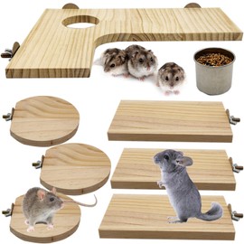 Niwaes 8 Pcs Wooden Hamster Cage Platform Set Wood Juvenile Chinchilla Shelves, Squirrel L-Shape Corner Ledge with Hole Cooling Standing Board Rat Cage Accessories for Gerbil Small Animal Climbing
