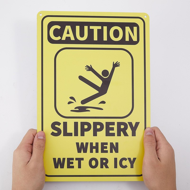 GLOBLELAND Caution Slippery When Wet or Icy Sign 20x30 cm