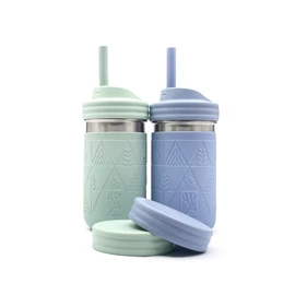 Elk and Friends 14oz Stainless Steel Kids + Toddler Drinking Cups | The Original Mason Jar with Sleeves + Lids | Silicone Straws | Smoothies | Storage Jar | Spill Resistant | Dishwasher Safe | 2 Pack