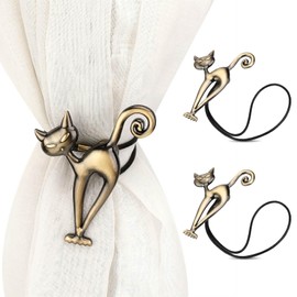 2PCS Magnetic Curtain Tiebacks Clips, Cute Cat Shaped Curtain Holder Buckles Holdback Curtain Tie Backs Curtain Tiebacks Curtain Drapes Clips for Home Office Decorative(Bronze)