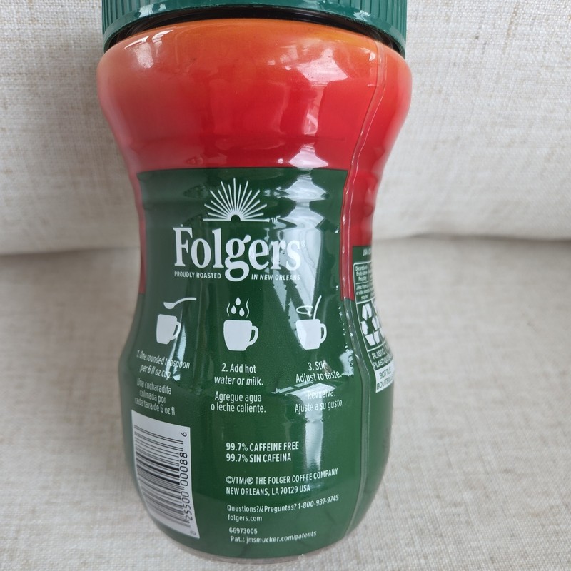 Folgers Classic Roast Decaffeinated Instant Coffee Crystals 8 oz New
