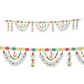 Artificial Toran Wall Door Hanging Square Bandanwar Beads with Tassel Christmas Decoration Indoor for Indian New Year Festival Entrance Temple Living Room Home Decor (Size-38 x 5 Inches