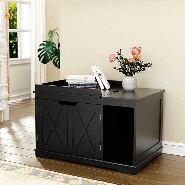 PUPETPO Flip Top Cat Litter Boxes Enclosure Covered Litter Box