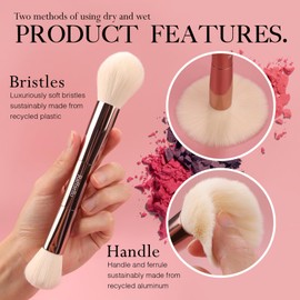 Raffaello 6-in-12 Dual-Ended Makeup Brushes Set, Sustainable Rose Gold Brushes with Recycled Materials, Includes White Faux Leather Pouch, Professional Face & Eye Makeup Kit for Travel and Daily Use