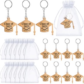 Namalu 12 Pieces School Leaver Doctoral Cap Keyring Gifts Class of 2025 End of Term Graduation Gifts Token Favor Teacher to Pupil Leaving Gift Class of 2025 End of Term Gifts for Children Wooden Token