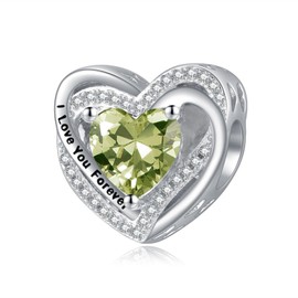 Zeuslia August Birthstone Charms for Bracelets Sterling Silver Charms for Bracelets Love Heart Bead Charms for Charm Bracelets Necklace Peridot Birthday Charm Gifts for Women