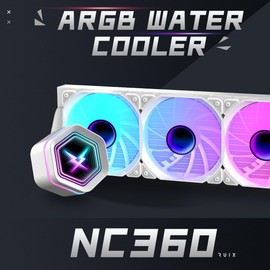 RUIX NC360 ARGB AIO CPU Liquid Cooler, 360mm High-Performance Water Cooling with High-Speed Ceramic Bearing Pump, 3X PWM ARGB Fans, Intel LGA 1851/1700/1200/115X/2011, AMD AM5/AM4 - White