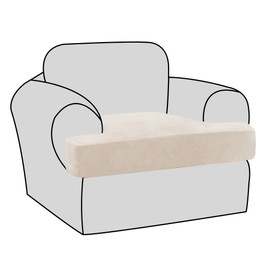 H.VERSAILTEX Stretch Velvet T Couch Cushion Cover Seat Cushion Cover for Chair Recliner Wingback Chair Furniture Protector Sofa Cushion Slipcover with Elastic Bottom(Armchair,Ivory)