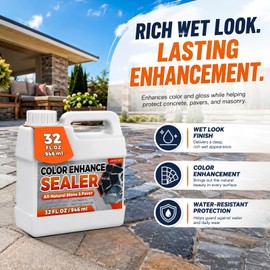 Wet Look Stone Sealer, 1 Gallon, Concrete Sealer & Stone Color Enhancer