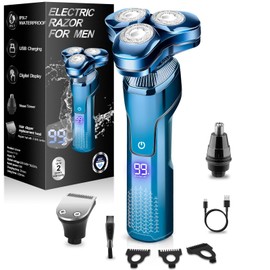 Electric Razor for Men,Men’s Electric Shavers Rotary LED Display Waterproof Rechargeable, Electric Shaver for Men Cordless Floating Head Replaceable Blades