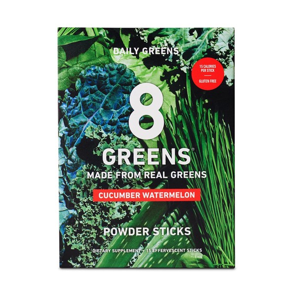 8Greens Daily Greens Powder Sticks - Vegan Super Greens Powder & Multi Vitamins Supplements (Pack of 15 Sticks) (Watermelon Cucumber)