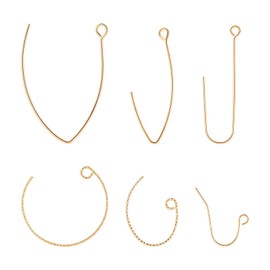 BENECREAT 60PCS 18K Gold Plated Earring Hooks Ear Wires, Open V Shape Earring Findings, Textured Arc Dangle Hook Earrings for DIY Jewelry Making Craft