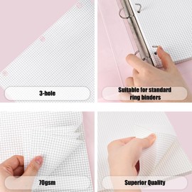Koogel 100 Sheets Graph Paper, Filler Paper Loose Leaf Paper 4 x 4 Graph Rule 3-Hole Punched for 3-Ring Binders Office School 8 x 10.5 Inch