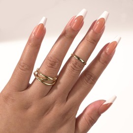 Canvalite French Tip Press on Nails Gel Nail Tips - 300Pcs Pre-Colored Quick and Easy Fake Nails with Designs Coffin Nails Tips Press on Nails Long DIY Nail Extensions, Nude White