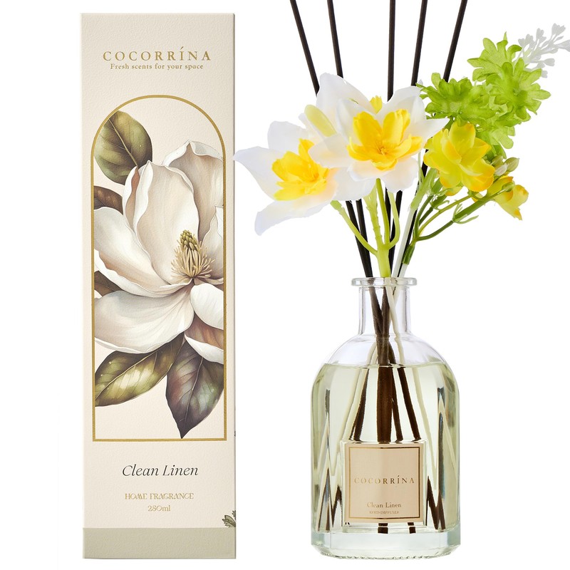 COCORRÍNA Reed Diffuser - Clean Linen 8.5 Fl.oz/ 250ml Flower