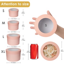 Round Gift Boxes with Clear Lids Set of 4 Pink Flower Boxes Assorted Sizes Cardboard Nesting Gift Box Florist Hat Box for Presents Flowers Arrangements Wedding Birthday Party Valentines