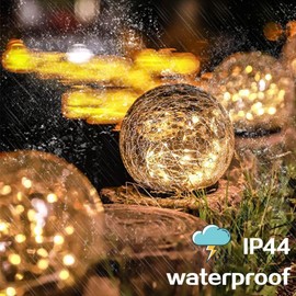 INANNING Solar Garden Lights, Cracked Glass Ball Waterproof Warm White LED for Outdoor Decor Decorations Pathway Patio Yard Lawn, 4Pack (5.9")