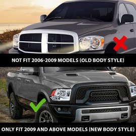 PIT66 LED Headlight Assembly Compatible with 2009-2012 Dodge Ram 1500 2500 3500 (Only Fits for Quad Models) Clear Lens Black Housing Clear Reflector Headlamps (Not Fit Dual Beam, Not Fit One Hole)