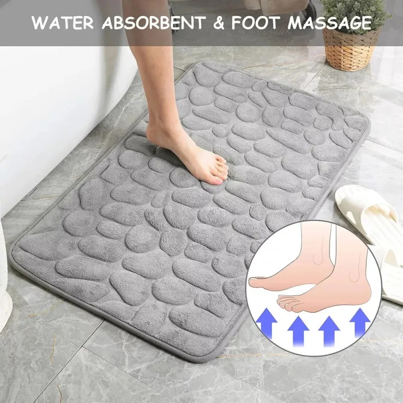 Alfombra De Baño Antideslizante En Forma De Guijarro Gris