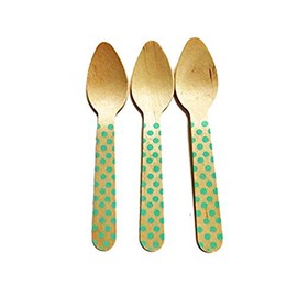 Perfect Stix Polka Dot Spoon 110 36-Mint Printed Wooden Spoons with Mint Polka Dot Pattern, 4.5" (Pack of 36)