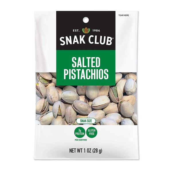 Snak Club All Natural Salted Pistachios, Gluten Free, Non-GMO, 1-Ounce, 12-Pack